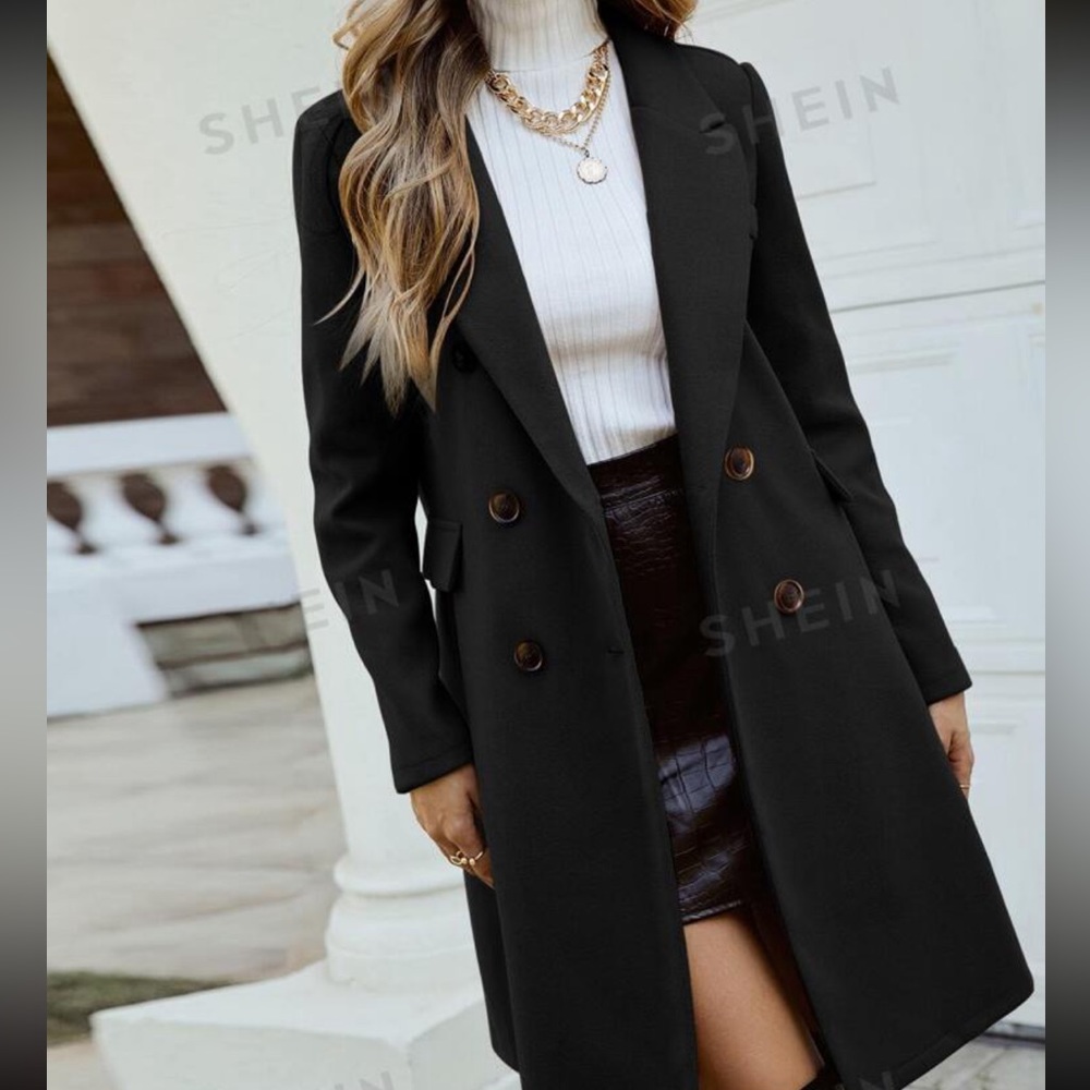SHEIN Prive Double Breasted Lapel Collar Overcoat